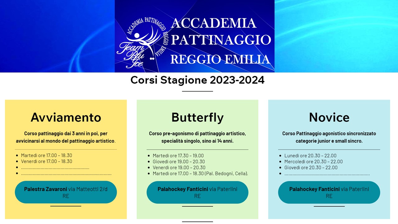 Corsi Pattinaggio 2023-24 Orari e Palestre
